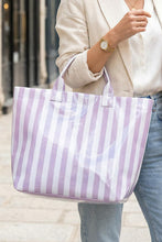 Light Blue Glossy Striped Vinyl Large Tote Bag