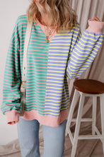 Green Stripe Colorblock Drop Shoulder Oversized Sweatshirt
