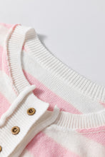 Pink Striped Drop Sleeve Henley Sweater