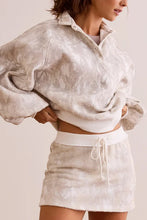 White Abstract Woodland Print Balloon Sleeve Pullover Drawstring Mini Skort Set