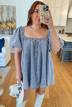 Myosotis Bubble Sleeve Square Neck Denim Babydoll Dress