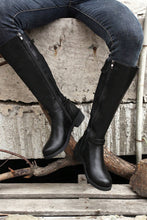 Black Side Zipper Knee High Chunky Low Heel Boots