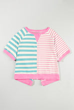 Blue Stripe Contrast Colorblock Oversized T Shirt