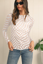 Black Checkered Pattern Mesh Long Sleeve Top