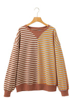 Pink Stripe Colorblock Drop Shoulder Oversize Sweatshirt