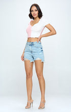 HIGH RISE RIPPED DENIM SHORTS