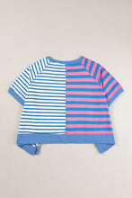 Blue Stripe Contrast Colorblock Oversized T Shirt