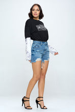 HIGH RISE RIPPED DENIM SHORTS