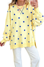 Yellow Polka Dot Loose Long Sleeve Split Hem Pullover Top