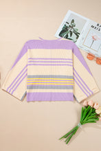 Purple Striped Rib-Knit Cropped Top