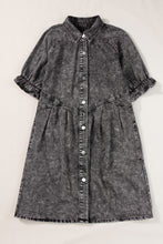 Blue Mineral Washed Ruffled Short Sleeve Pocketed Denim Dress