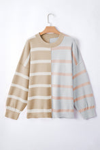 Pink Striped Colorblock Drop Shoulder Sweater