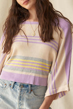 Purple Striped Rib-Knit Cropped Top