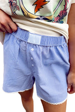 Sky Blue Gingham Plaid Button Detail Lace Trim Boxer Shorts