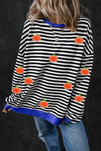 Red Stripe Glitter Halloween Pumpkin Print Oversized Graphic Sweatshirt