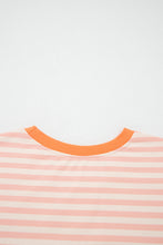 Pink Stripe Contrast Neck Loose Tee and Drawstring Shorts Set
