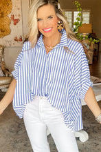 Sky Blue Stripe Dolman Sleeve Oversized Blouse