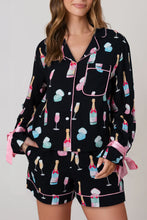 Color black Christmas Wine Glass Print Bow Knot Two Piece Pajama Set