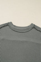 Parchment Twisted Rib Exposed Seam Detail Long Sleeve Loose Top