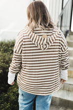 Brown Stripe Drop Sleeve Plus Size Henley Hoodie