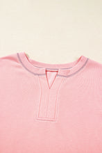 Apricot Pink Exposed Seam Colorblock Patchwork Split Cuffs Oversized Sweatshirt