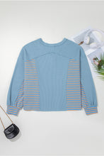 Meadow Mist Green Exposed Seam Waffle Striped Patchwork Baggy Pullover