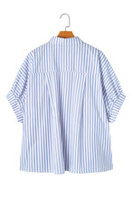 Sky Blue Stripe Dolman Sleeve Oversized Blouse