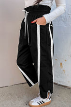 Dark Blue Contrast Striped Smocked Waist Drawstring Cropped Casual Pants