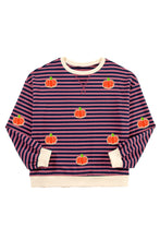 Red Stripe Glitter Halloween Pumpkin Print Oversized Graphic Sweatshirt