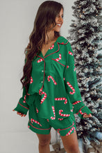 Green Candy Cane Print Christmas Pajama Set