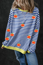 Red Stripe Glitter Halloween Pumpkin Print Oversized Graphic Sweatshirt