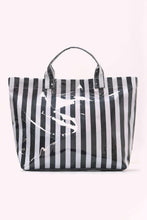 Light Blue Glossy Striped Vinyl Large Tote Bag