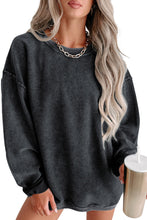 Khaki Solid Ribbed Round Neck Pullover Sweatshirt