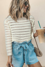 White Hollow Out Knit Round Neck Sweater