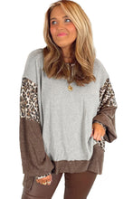 Gray Leopard Patchwork Dolman Sleeve High Low Baggy Sweatshirt