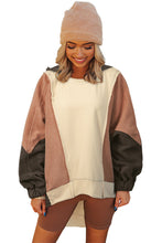 Beige Patchwork High Low Oversized Hoodie