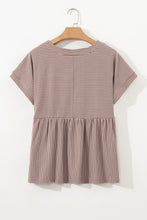 Khaki Stripe Buttoned V Neck High Low Side Slit T Shirt