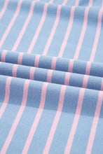 Sky Blue Stripe Oversized Contrast Trim Drop Shoulder Casual Top