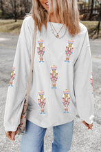White Corded Rib Sequin Patched Nutcracker Graphic Drop Shoulder Sweatshirt