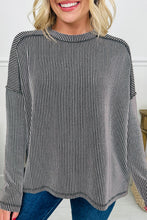 Parchment Twisted Rib Exposed Seam Detail Long Sleeve Loose Top