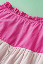 Mist Blue Colorblock Ruffled Sleeve Frill V Neck Blouse