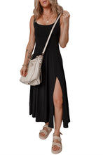 Black Sleeveless Scoop Neck Flared Split Midi Dress