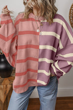 Pink Striped Colorblock Drop Shoulder Sweater