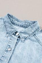 Blue Mineral Washed Ruffled Short Sleeve Pocketed Denim Dress