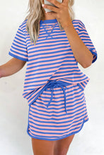Pink Stripe Loose Short Sleeve Top and Skirt Set