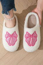 White Cute Bowknot Pattern Plush Slippers