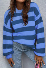 Blue Striped Drop Shoulder Casual Sweater