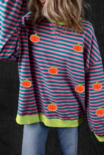 Red Stripe Glitter Halloween Pumpkin Print Oversized Graphic Sweatshirt