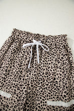 Khaki Animal Print Wide Leg Terry Knit Pants