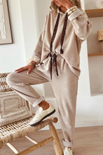 Rose Tan Drawstring Pullover Hoodie and High Waist Pants Corduroy Suit